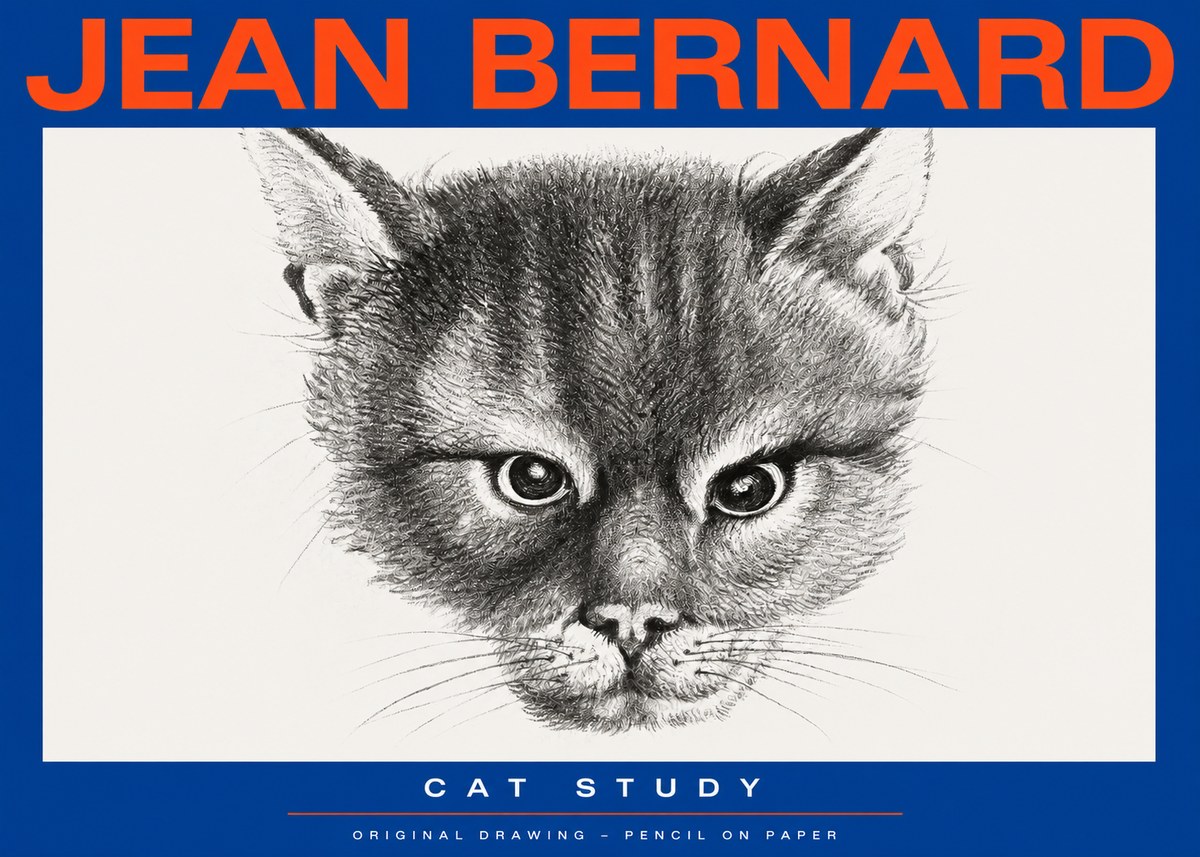 Jean Bernard Cat Study. Original Drawing No2 - Affiche