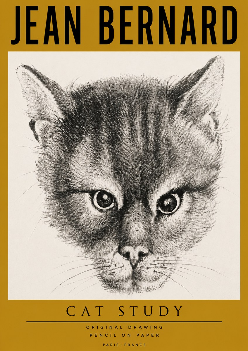 Jean Bernard Cat Study. Original Drawing No4 - Affiche