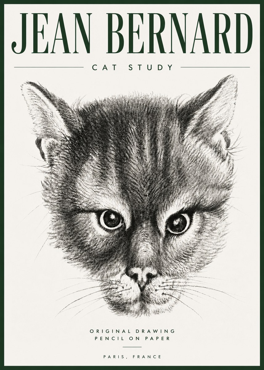 Jean Bernard Cat Study. Original Drawing No5 - Affiche