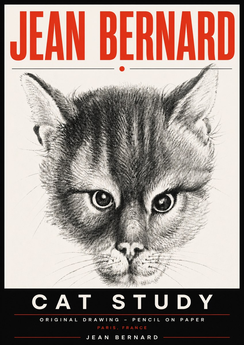 Jean Bernard Cat Study. Original Drawing No6 - Affiche