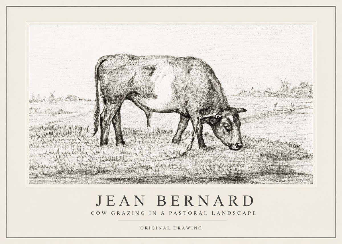 Jean Bernard Cow Grazing in a Pastoral Landscape No1 - Affiche