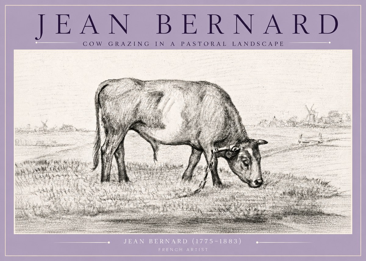 Jean Bernard Cow Grazing in a Pastoral Landscape No4 - Affiche