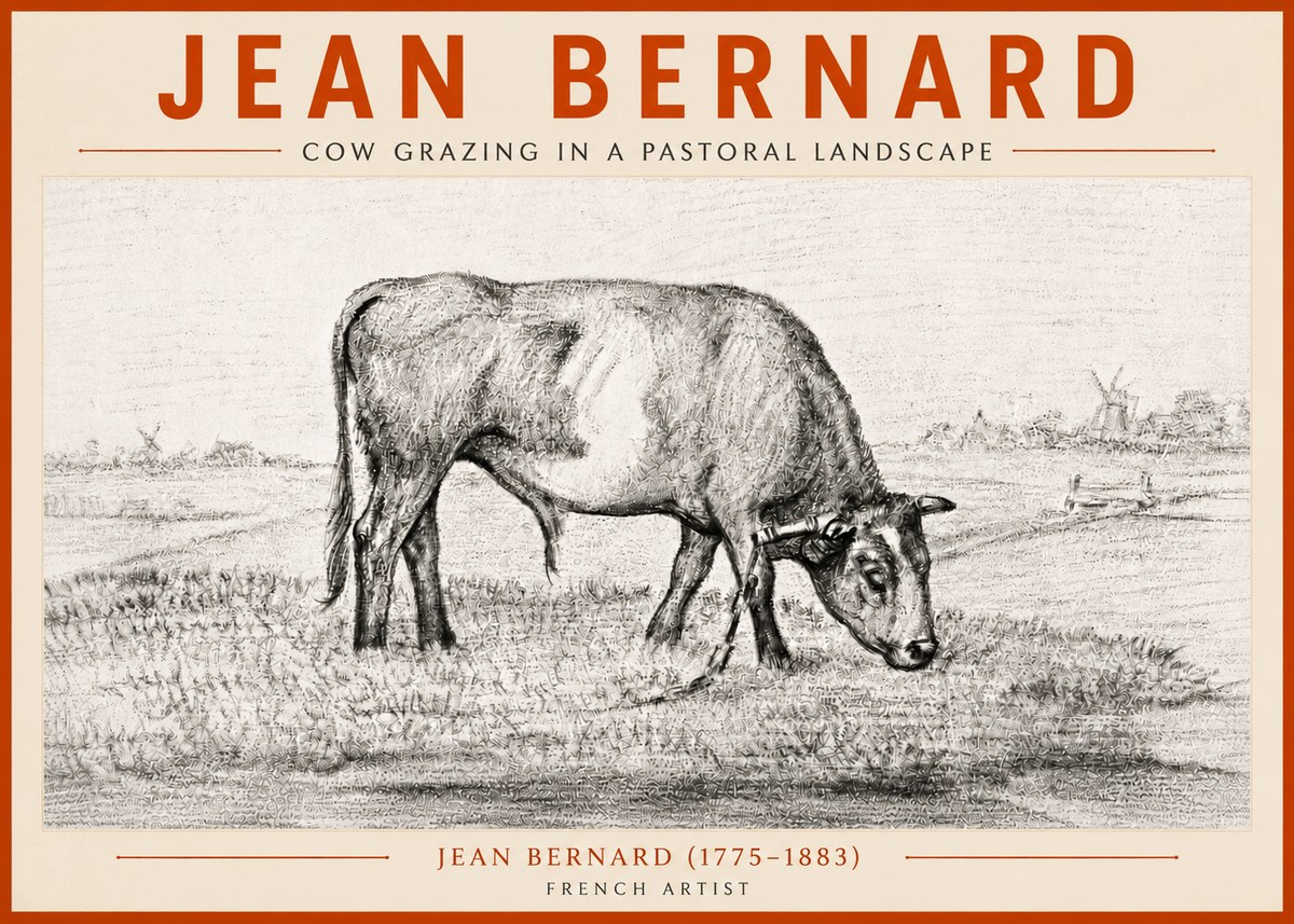 Jean Bernard Cow Grazing in a Pastoral Landscape No5 - Affiche