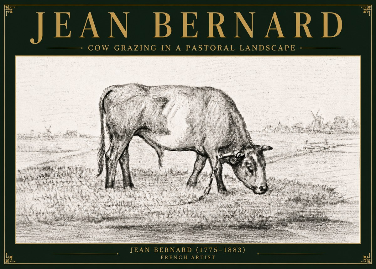 Jean Bernard Cow Grazing in a Pastoral Landscape No6 - Affiche