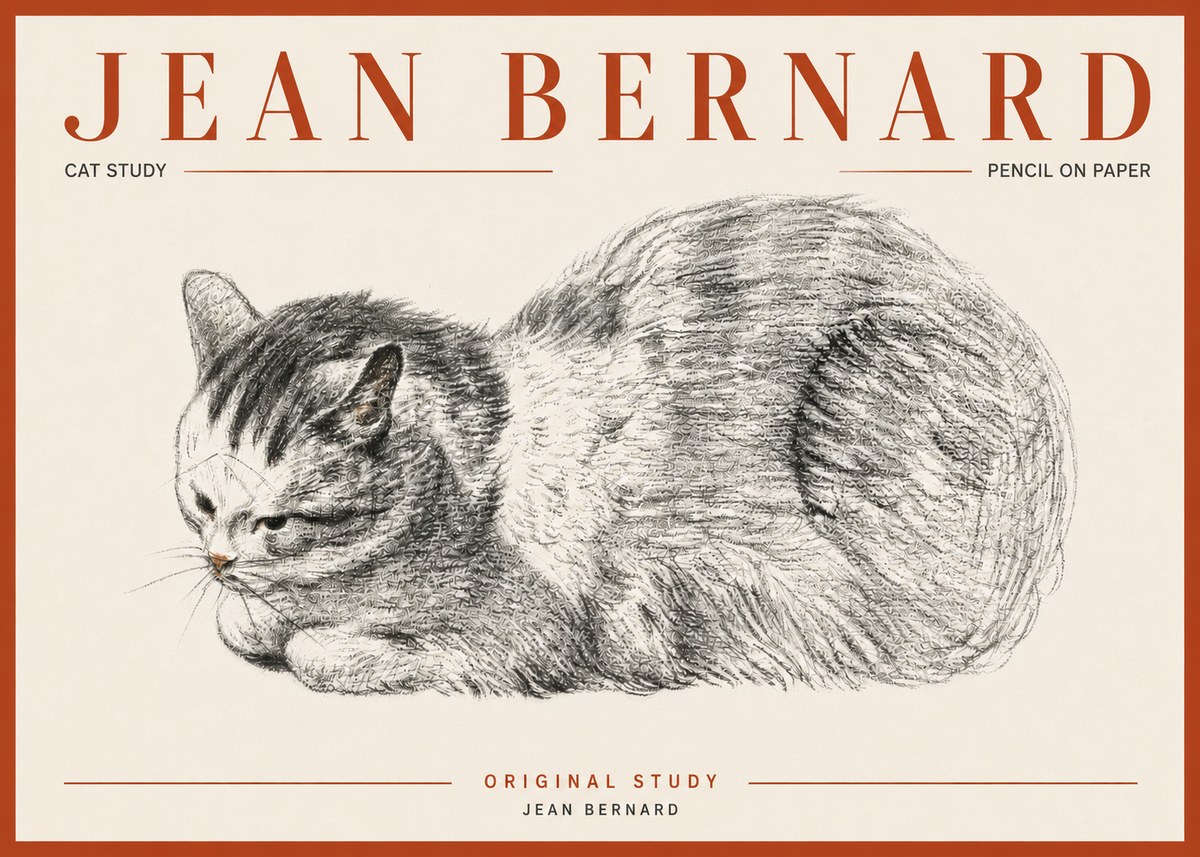Jean Bernard Cat Study X No5 - Affiche