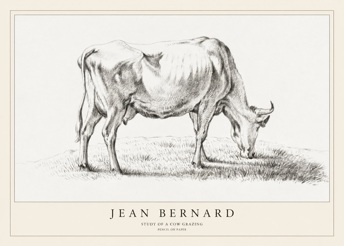 Jean Bernard Study of a Cow Grazing II No1 - Affiche