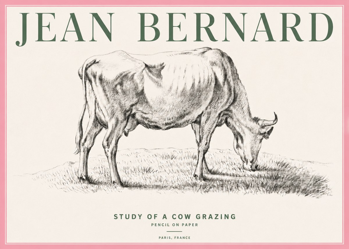 Jean Bernard Study of a Cow Grazing II No4 - Affiche