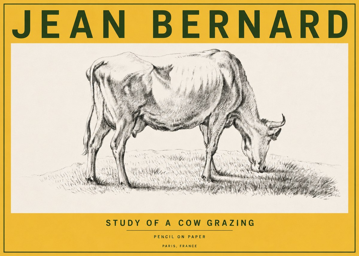 Jean Bernard Study of a Cow Grazing II No6 - Affiche