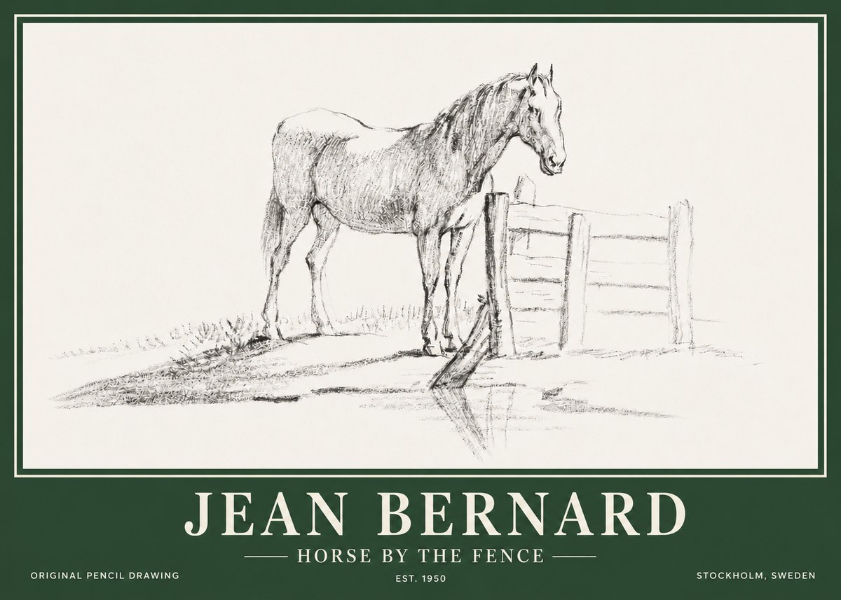 Jean Bernard Horse by the Fence No3 - Affiche