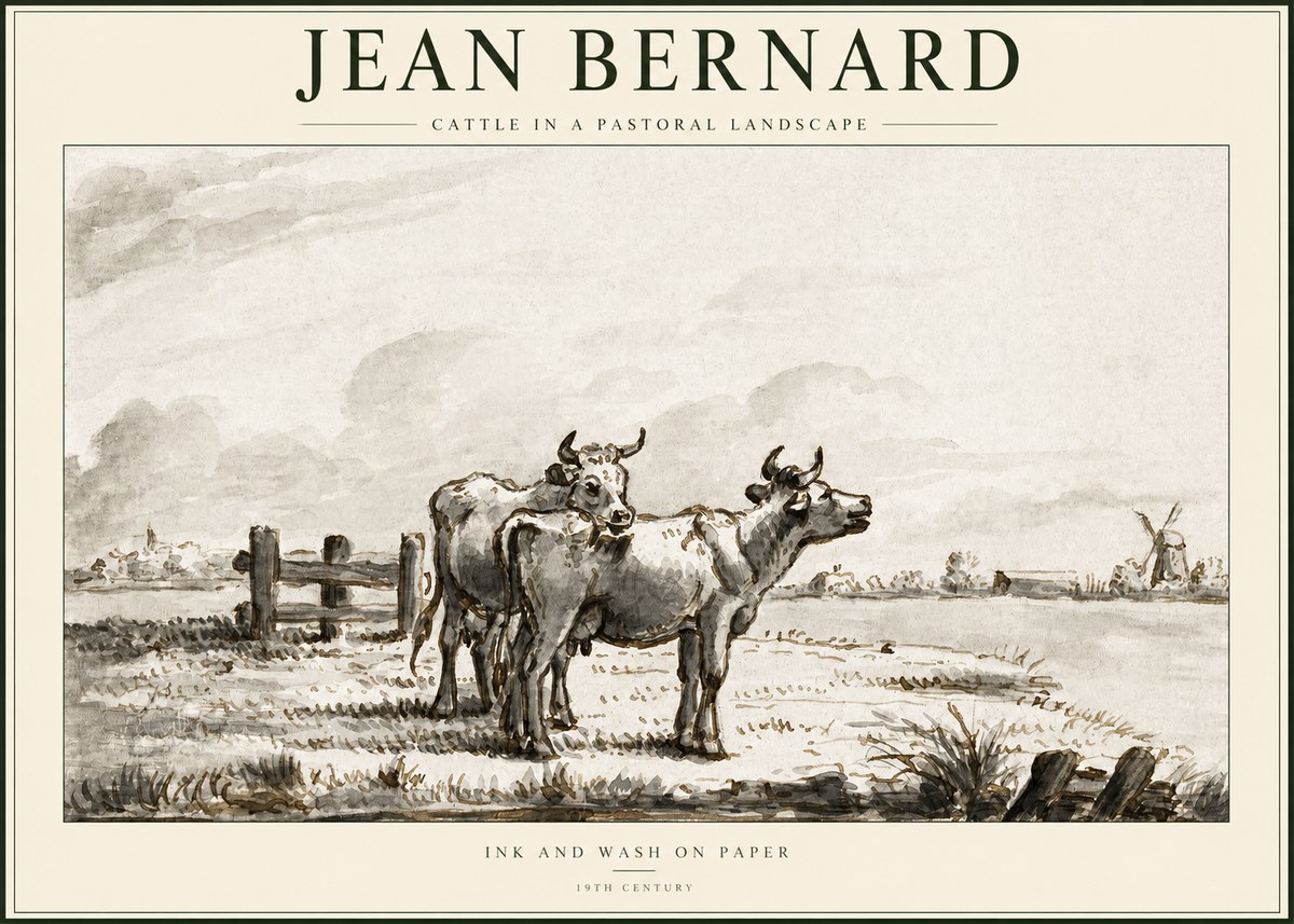 Jean Bernard Cattle in a Pastoral Landscape No1 - Affiche