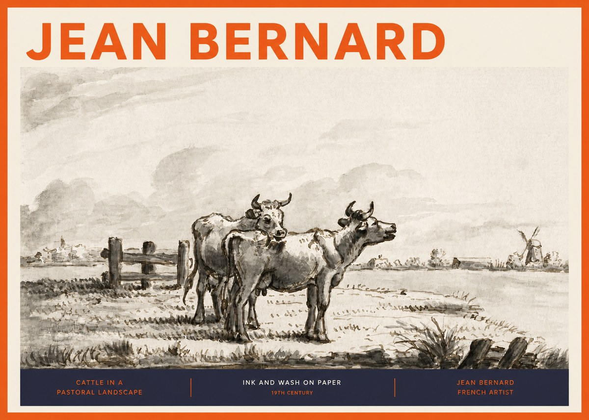 Jean Bernard Cattle in a Pastoral Landscape No2 - Affiche