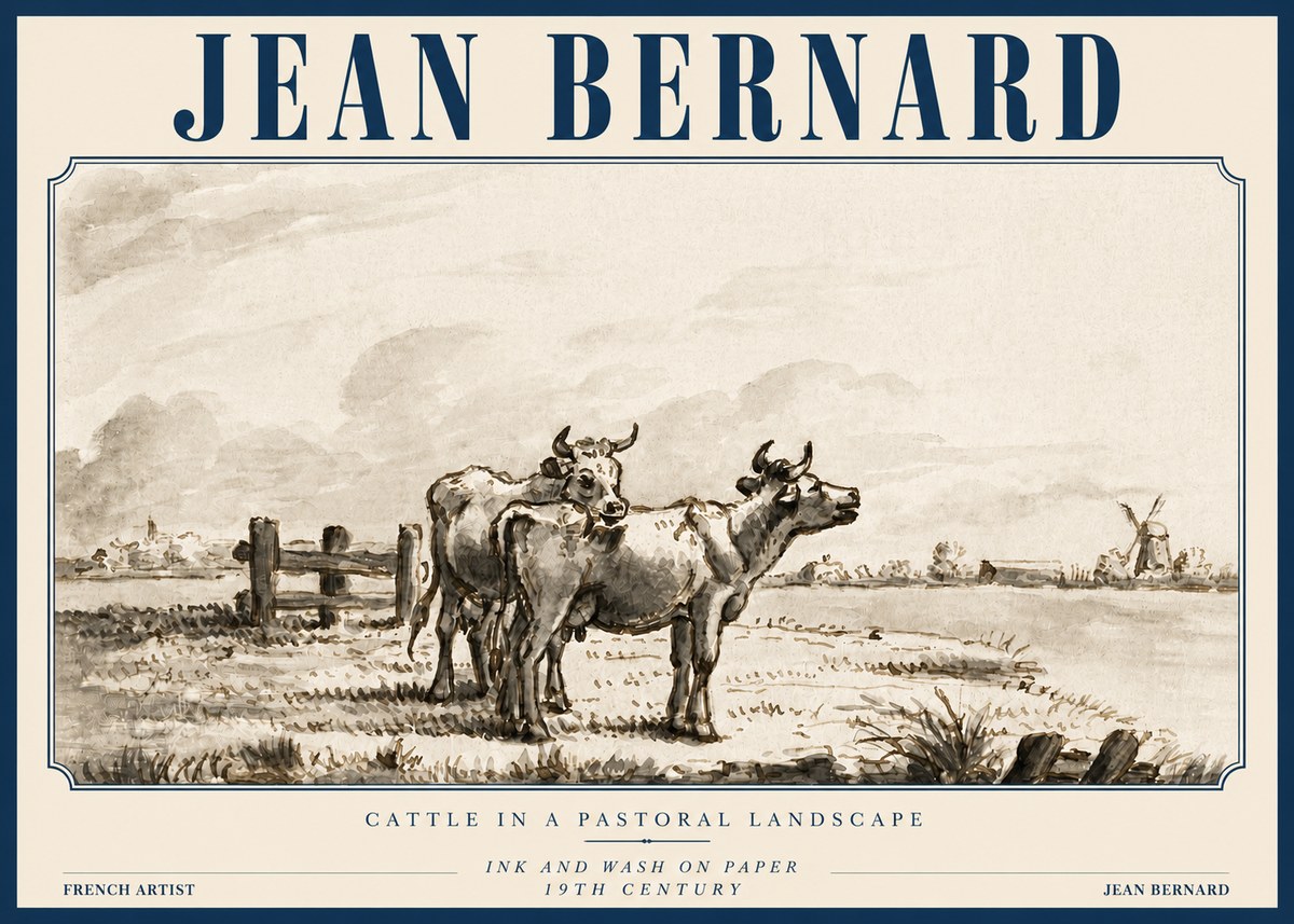 Jean Bernard Cattle in a Pastoral Landscape No3 - Affiche