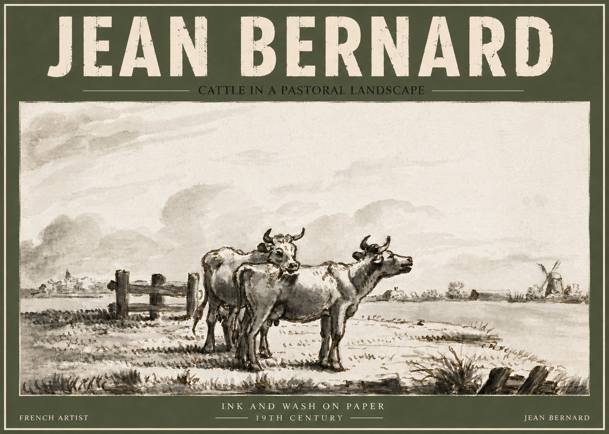 Jean Bernard Cattle in a Pastoral Landscape No4 - Affiche
