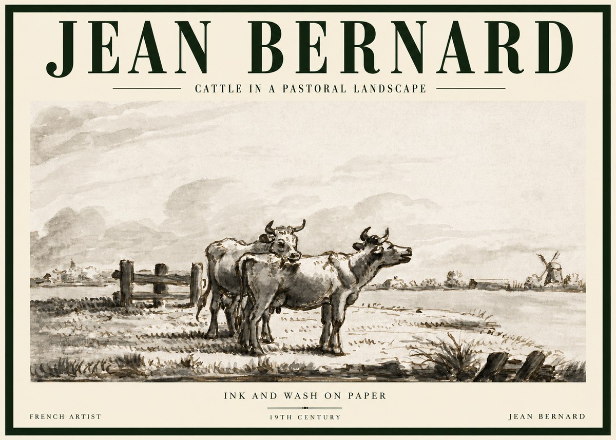 Jean Bernard Cattle in a Pastoral Landscape No5 - Affiche