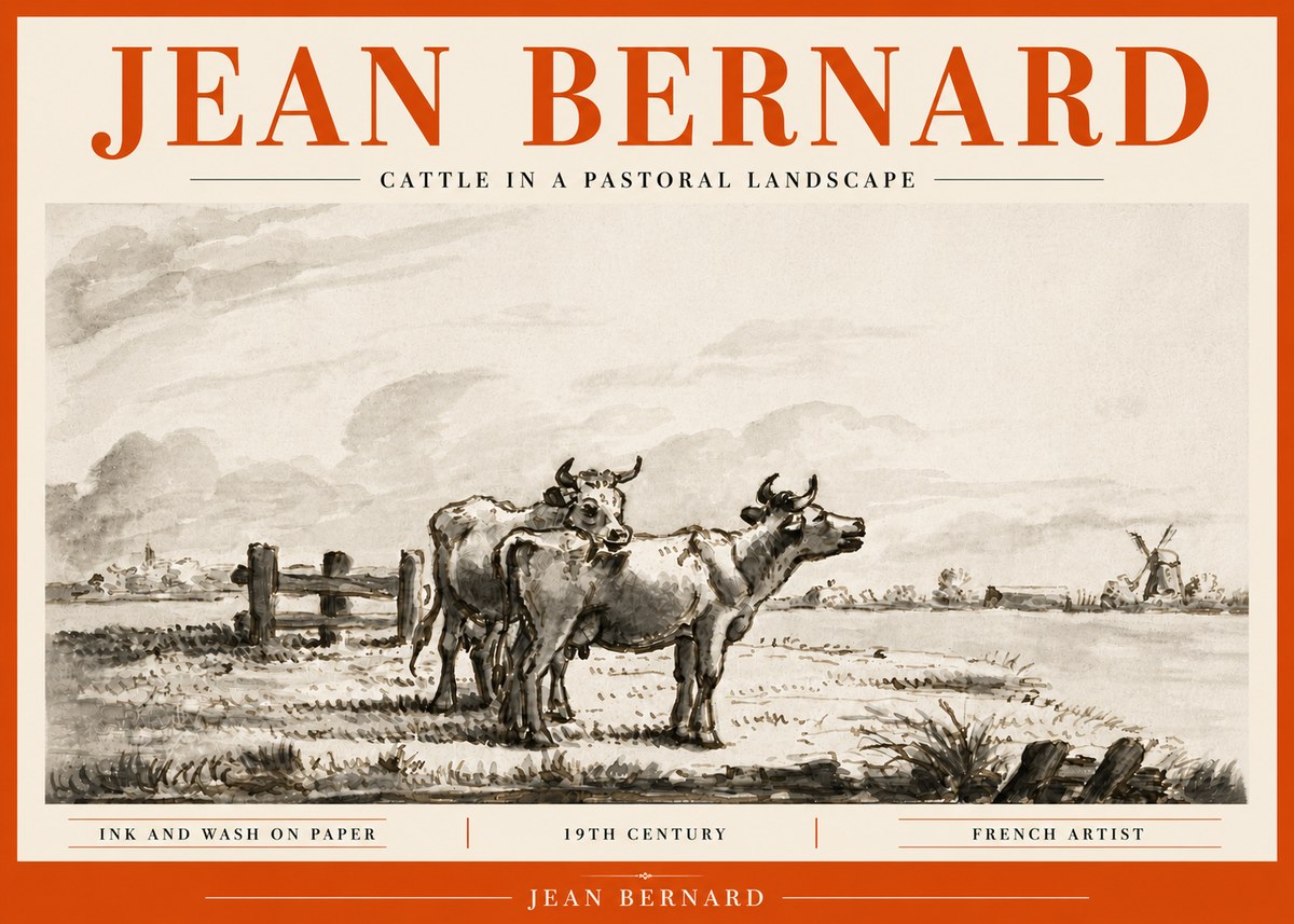Jean Bernard Cattle in a Pastoral Landscape No6 - Affiche