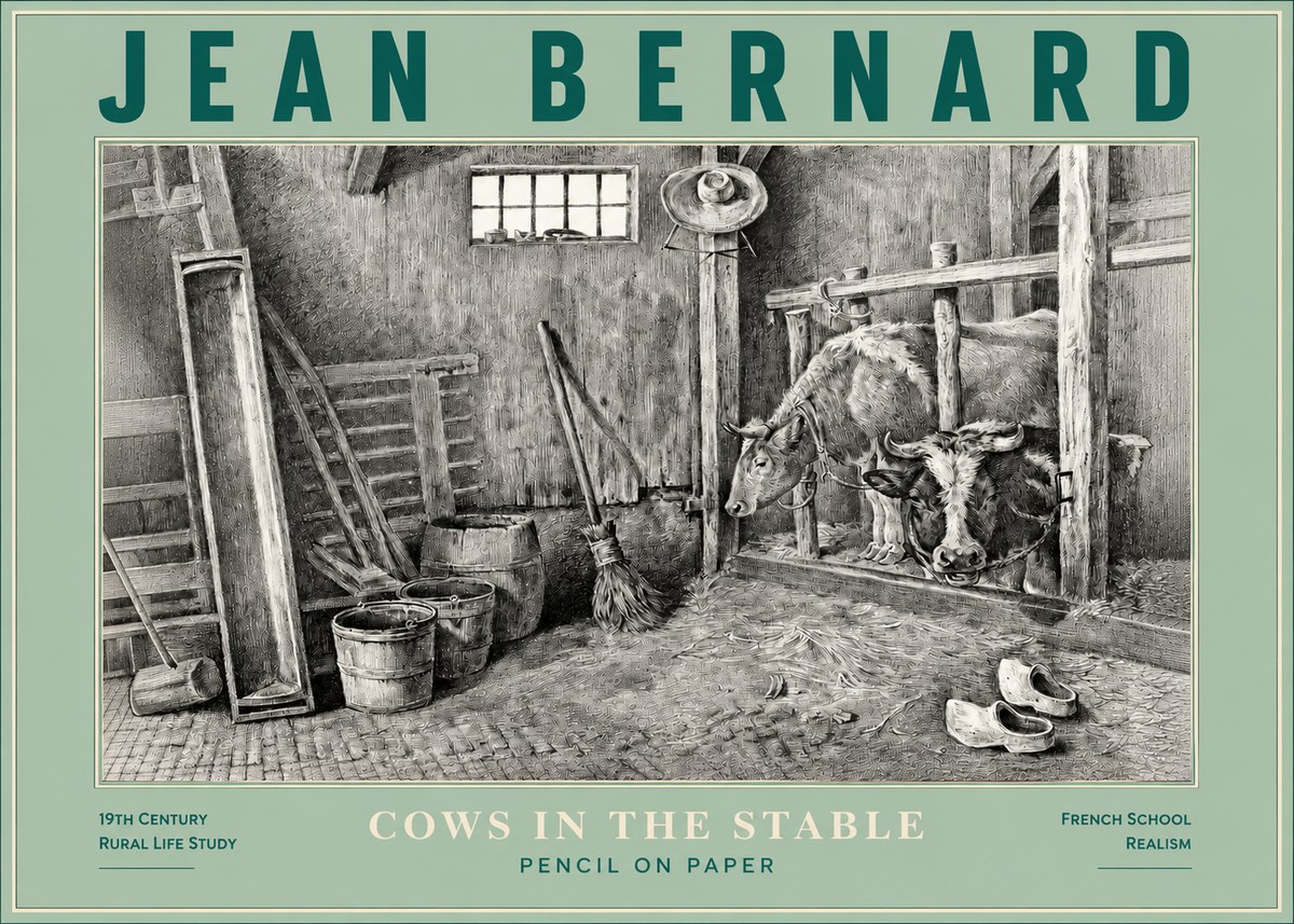 Jean Bernard Cows in the Stable No3 - Affiche