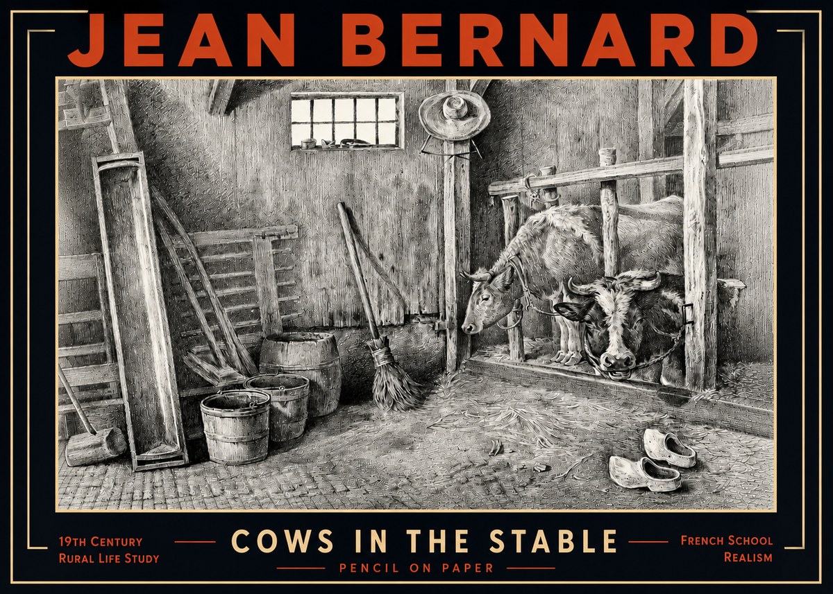 Jean Bernard Cows in the Stable No5 - Affiche