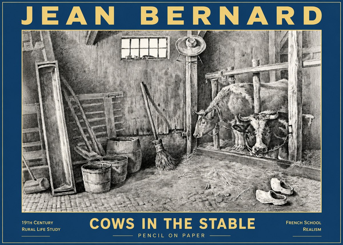 Jean Bernard Cows in the Stable No6 - Affiche