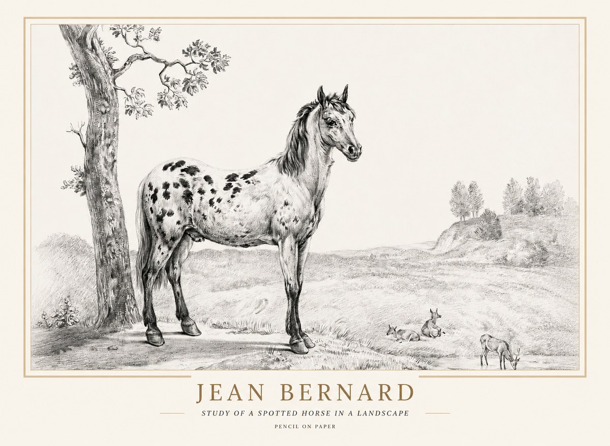 Jean Bernard Study of a Spotted Horse in a Landscape No1 - Affiche