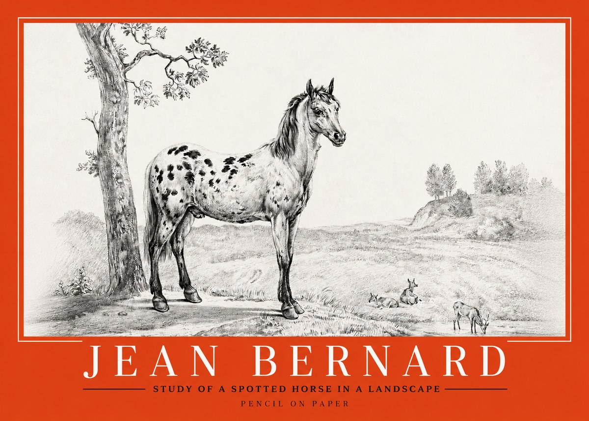 Jean Bernard Study of a Spotted Horse in a Landscape No2 - Affiche