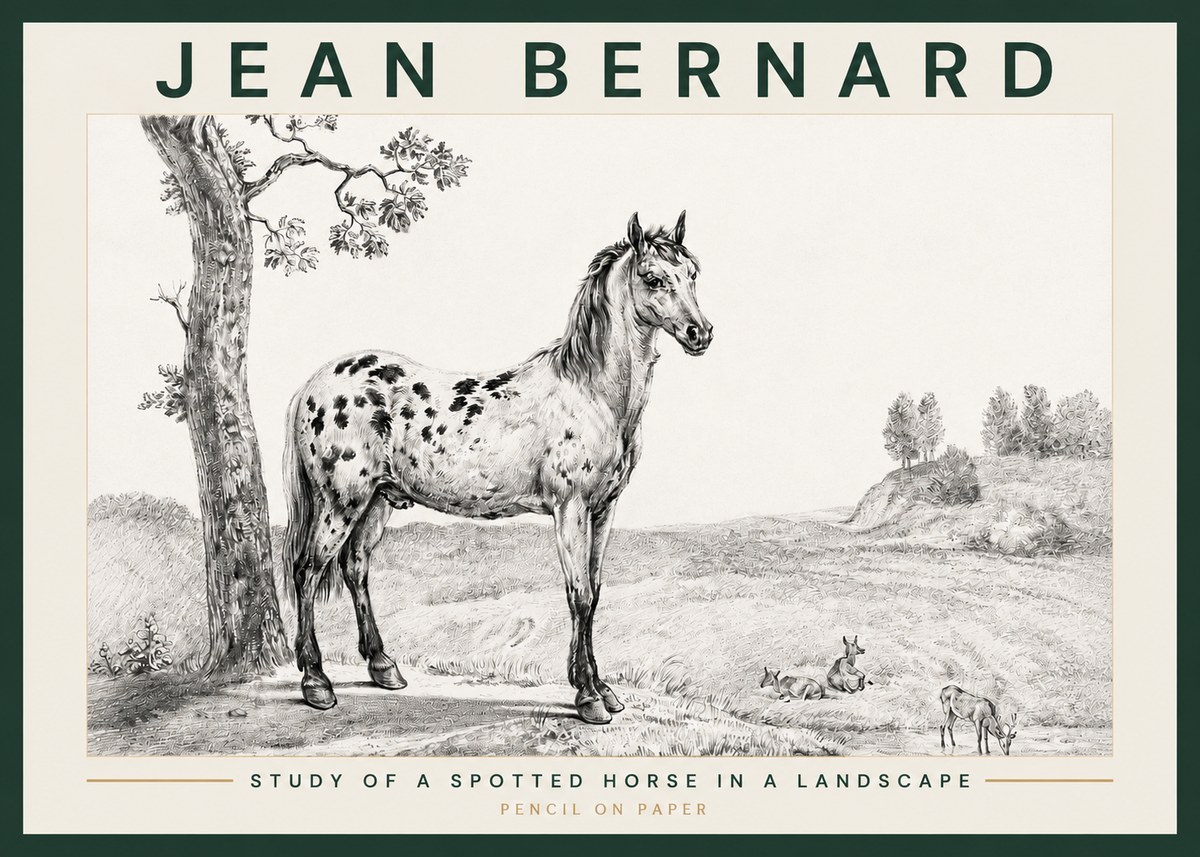 Jean Bernard Study of a Spotted Horse in a Landscape No3 - Affiche