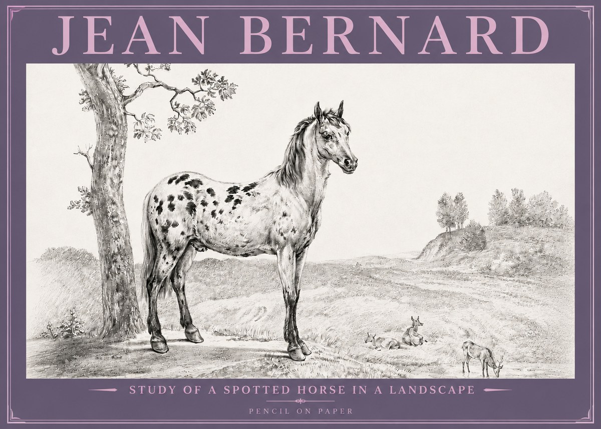 Jean Bernard Study of a Spotted Horse in a Landscape No4 - Affiche
