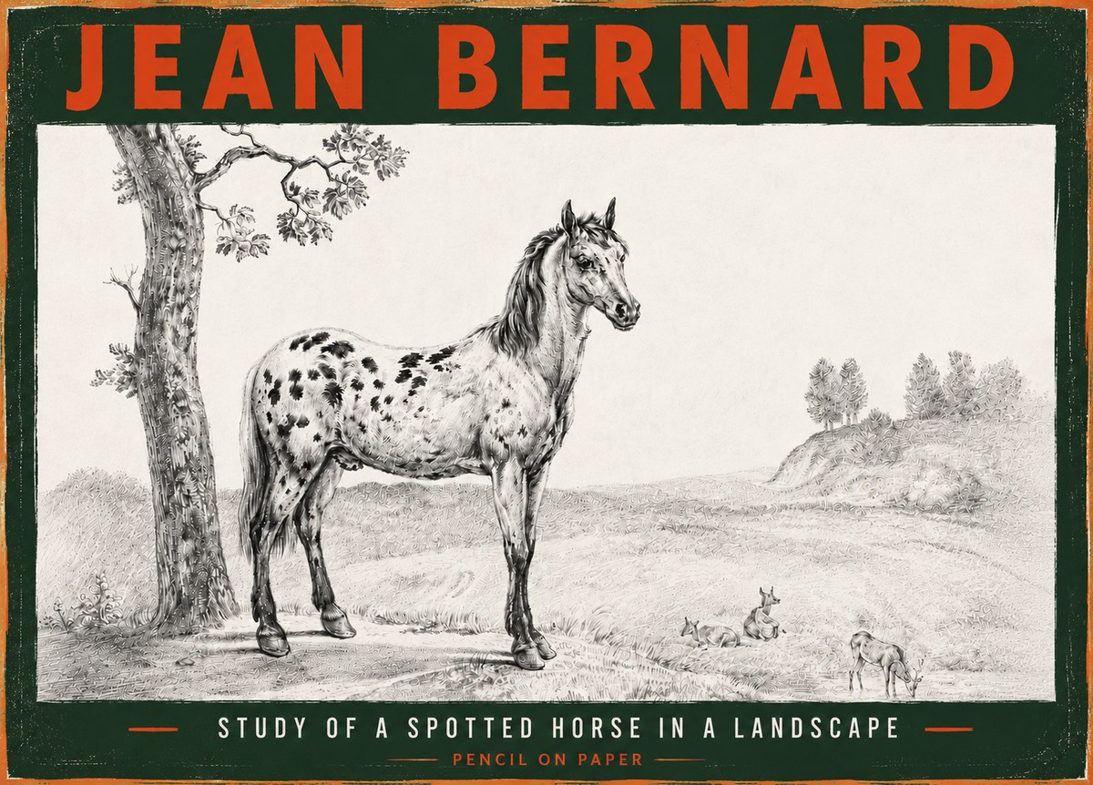 Jean Bernard Study of a Spotted Horse in a Landscape No6 - Affiche