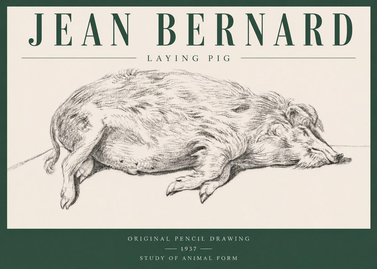 Jean Bernard Laying Pig No3 - Affiche