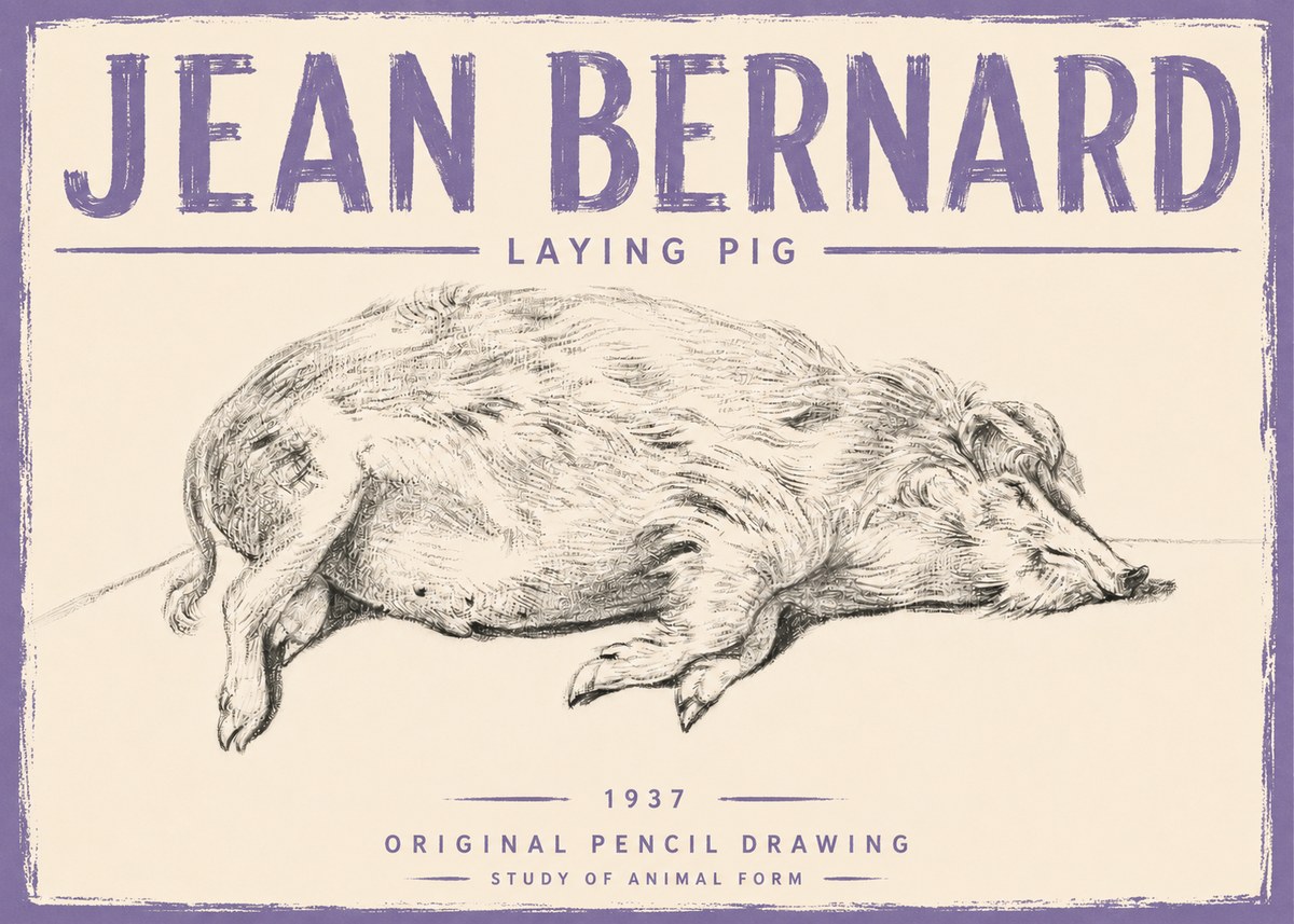 Jean Bernard Laying Pig No5 - Affiche