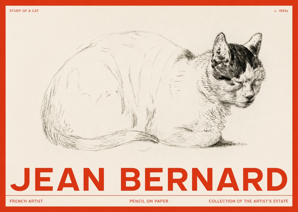 Jean Bernard Study of a Cat III No2 - Affiche