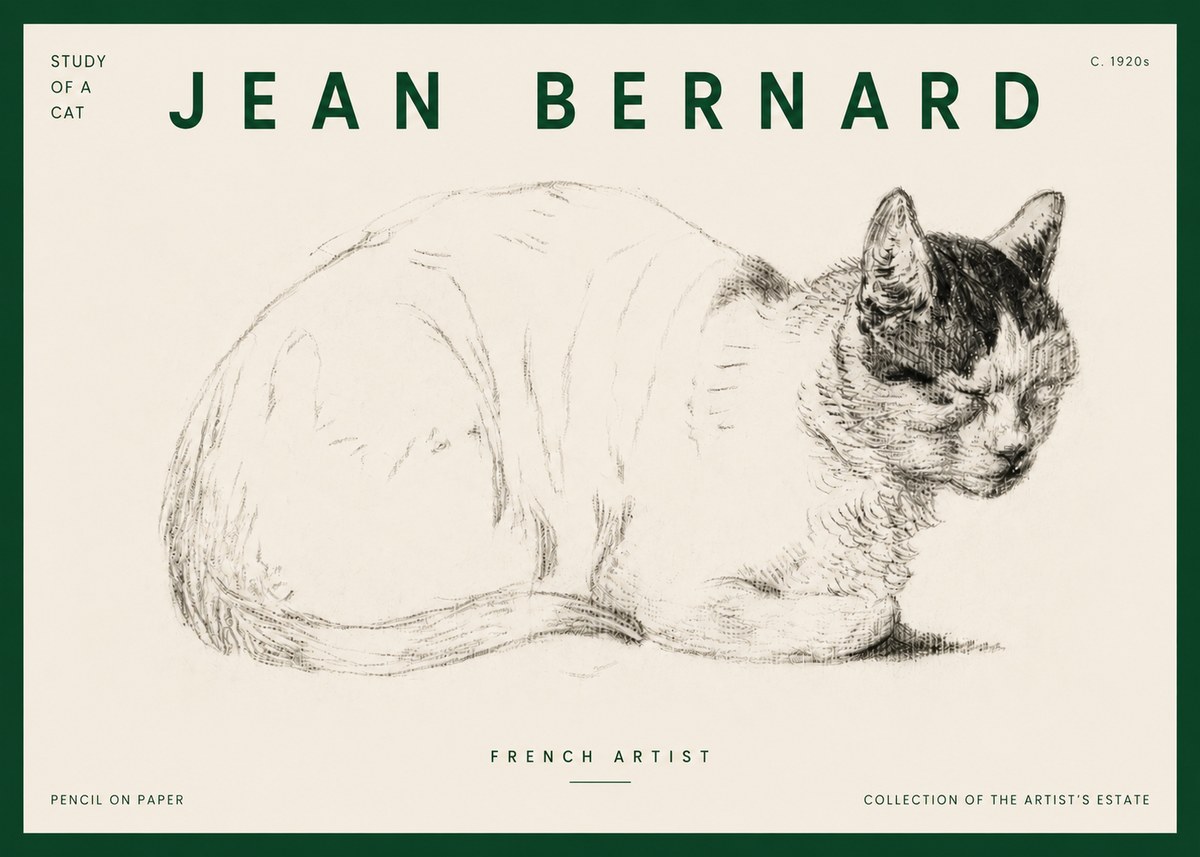 Jean Bernard Study of a Cat III No4 - Affiche