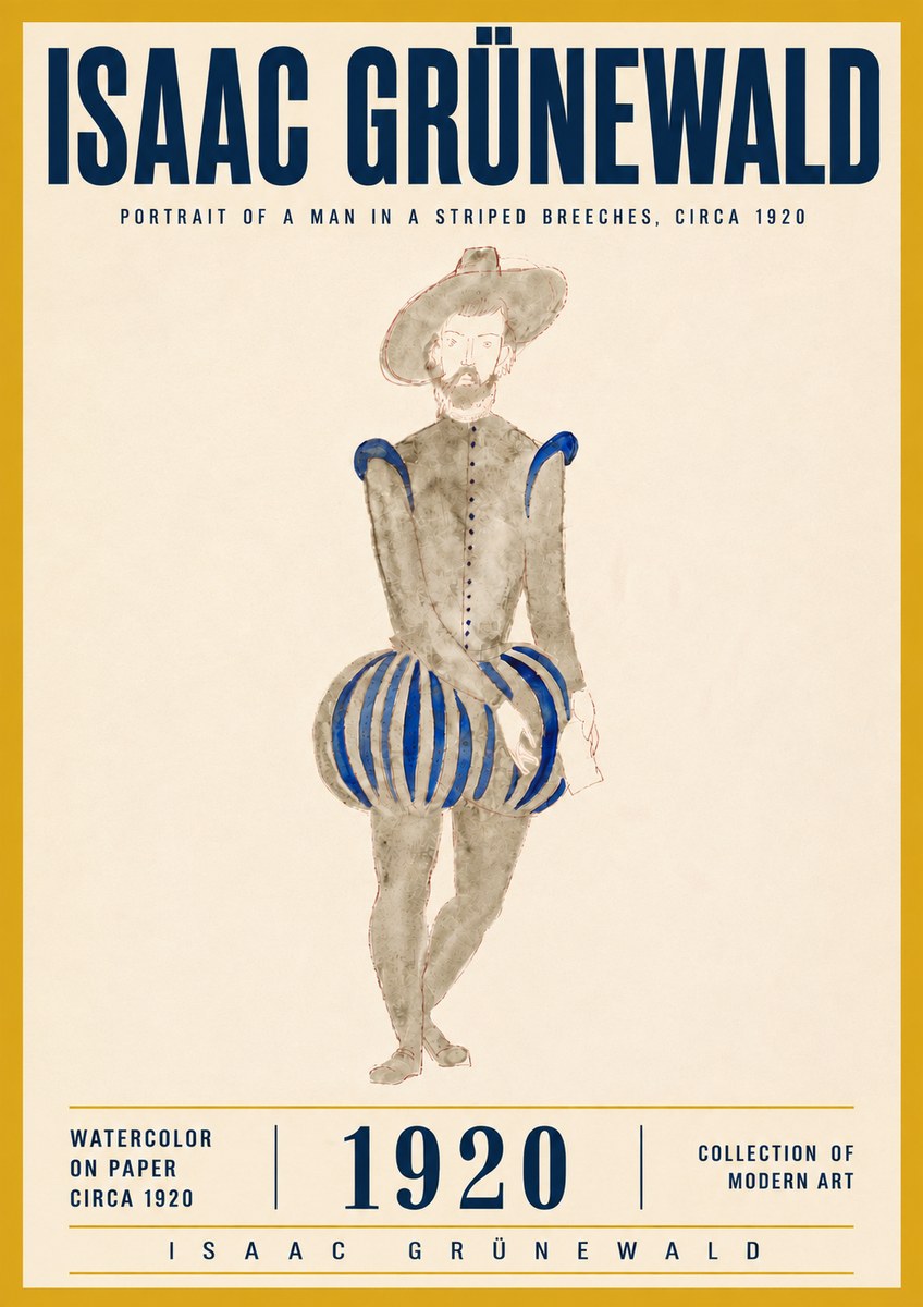 Isaac Grünewald Portrait of a Man in a Striped Breeches No6 - Affiche