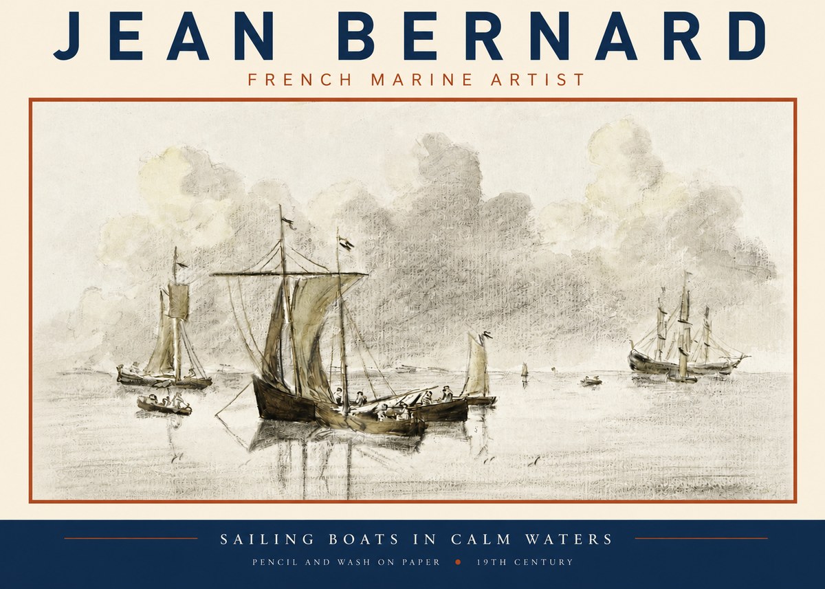 Jean Bernard Sailing Boats in Calm Waters No3 - Affiche