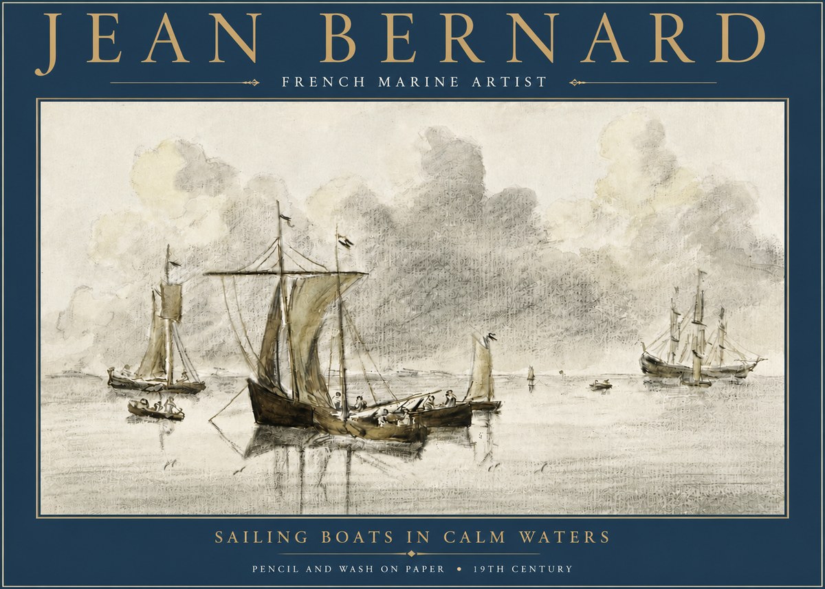 Jean Bernard Sailing Boats in Calm Waters No4 - Affiche