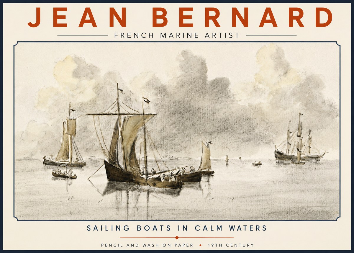 Jean Bernard Sailing Boats in Calm Waters No6 - Affiche