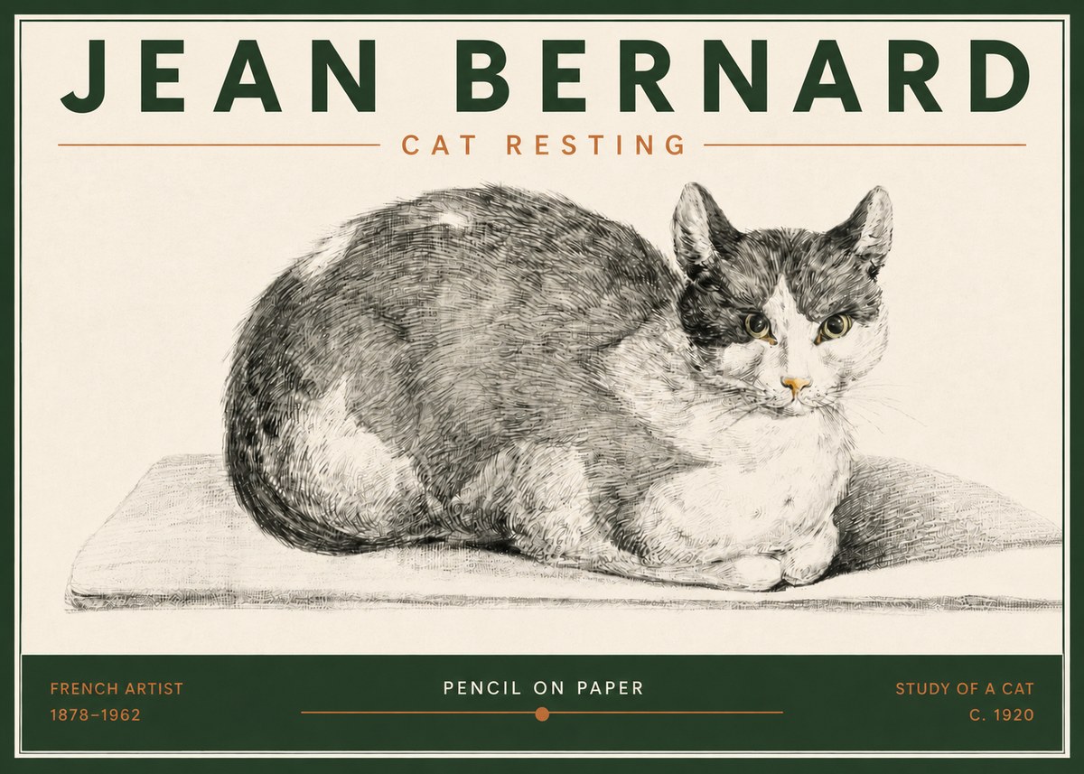 Jean Bernard Cat Study XI No6 - Affiche