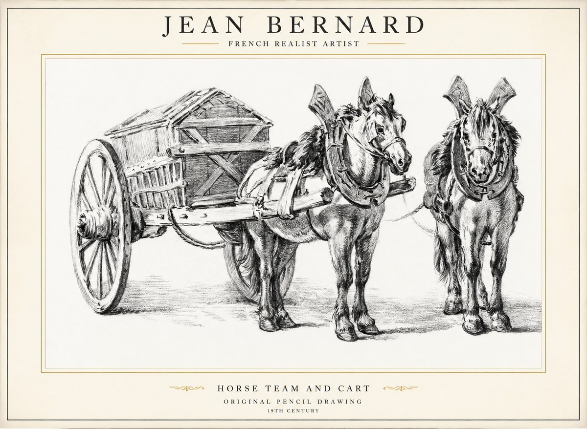 Jean Bernard Horse Team and Cart No1 - Affiche