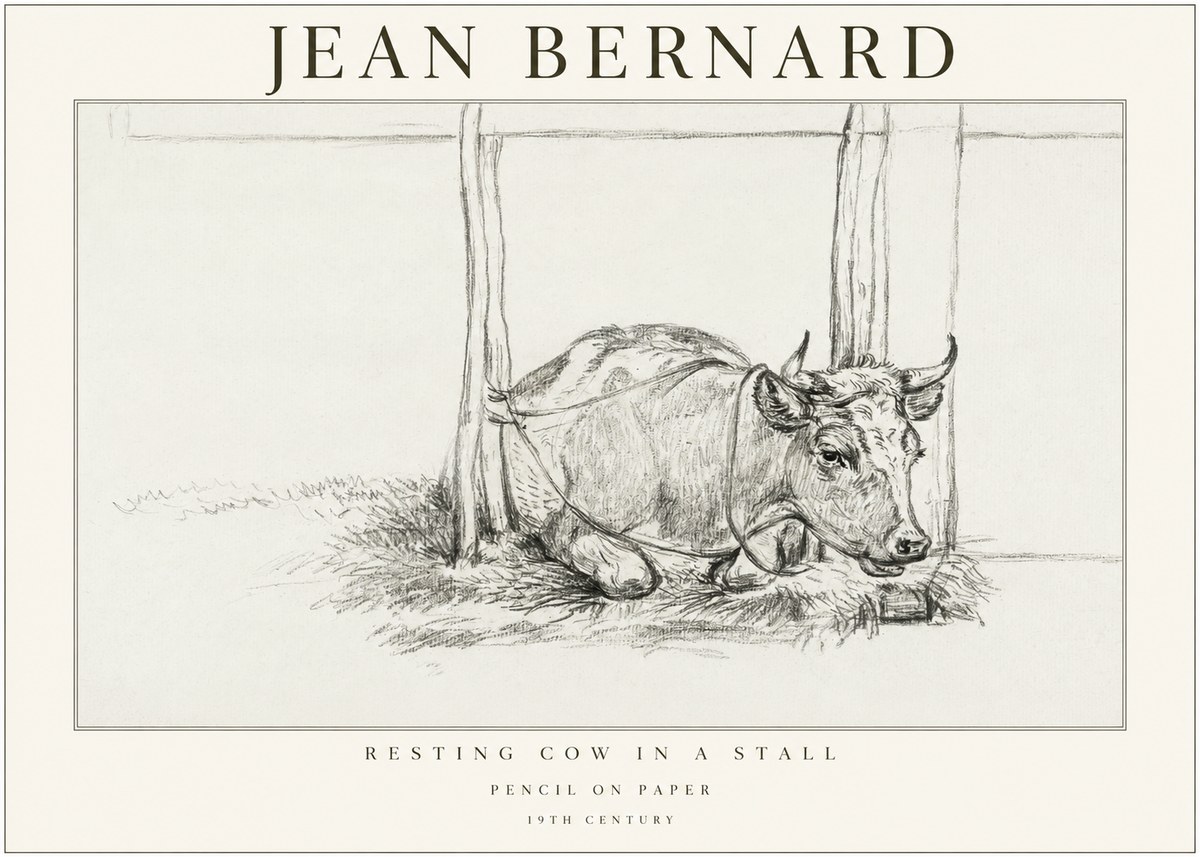 Jean Bernard Resting Cow in a Stall No1 - Affiche