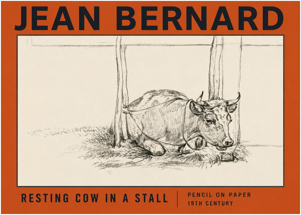 Jean Bernard Resting Cow in a Stall No2 - Affiche