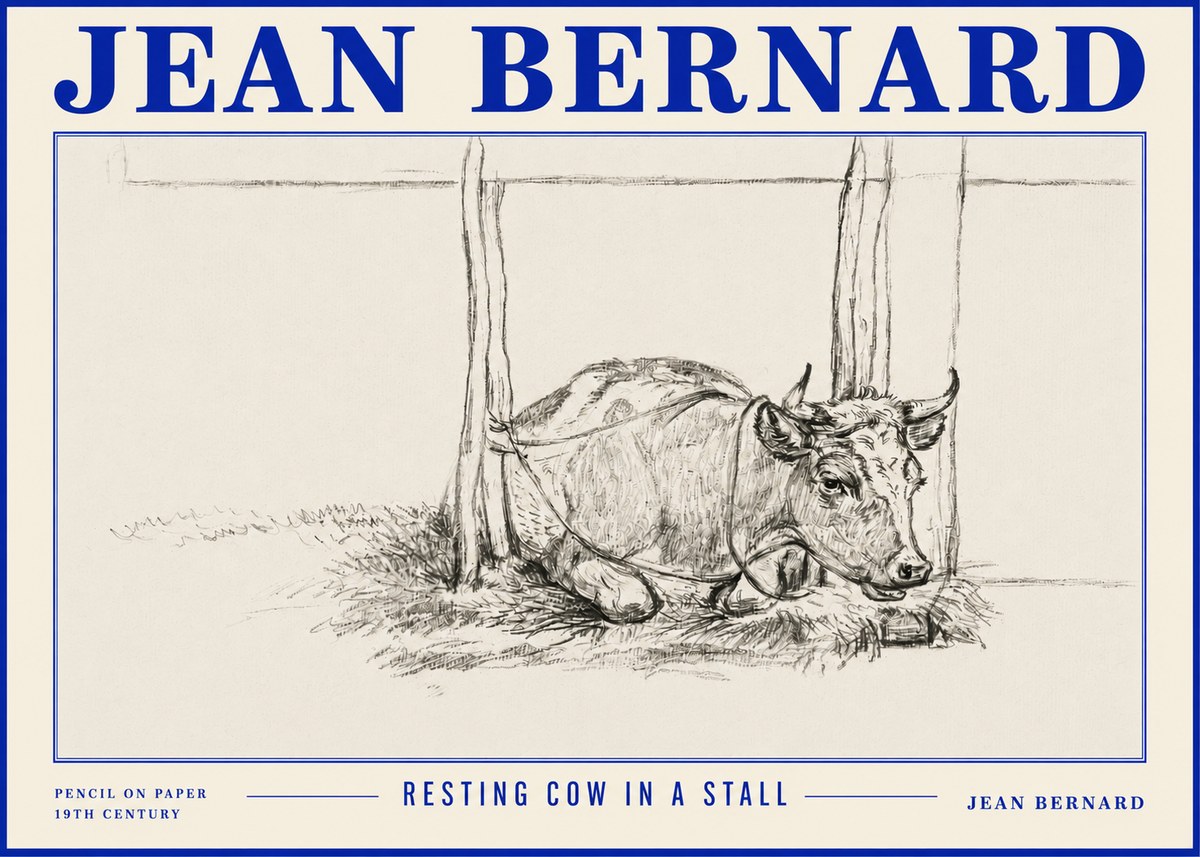 Jean Bernard Resting Cow in a Stall No4 - Affiche