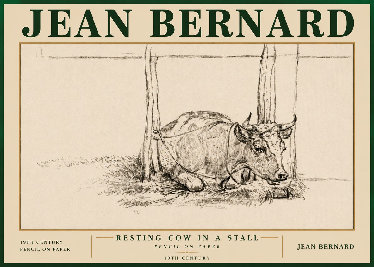 Jean Bernard Resting Cow in a Stall No5 - Affiche