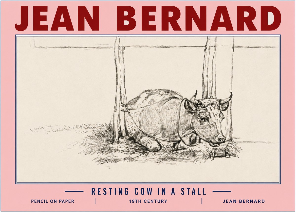 Jean Bernard Resting Cow in a Stall No6 - Affiche