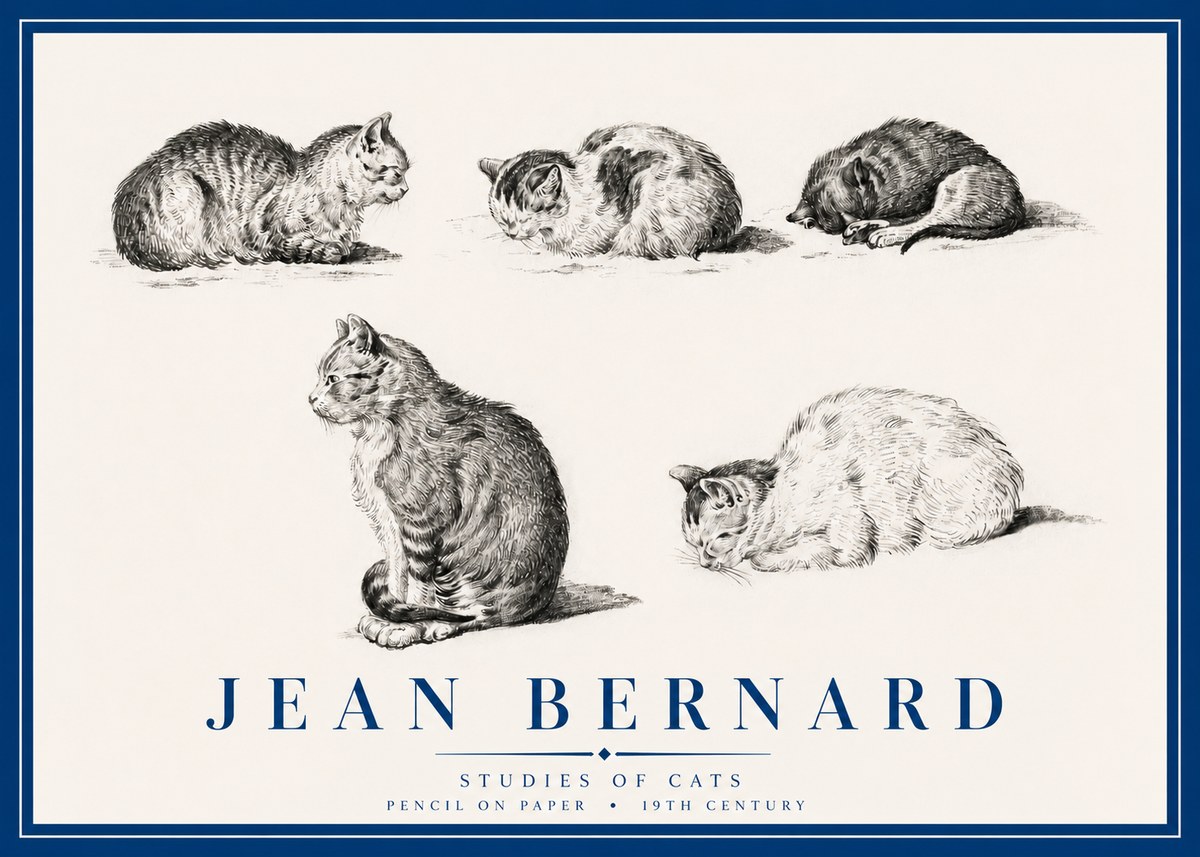 Jean Bernard Studies of Cats No3 - Affiche