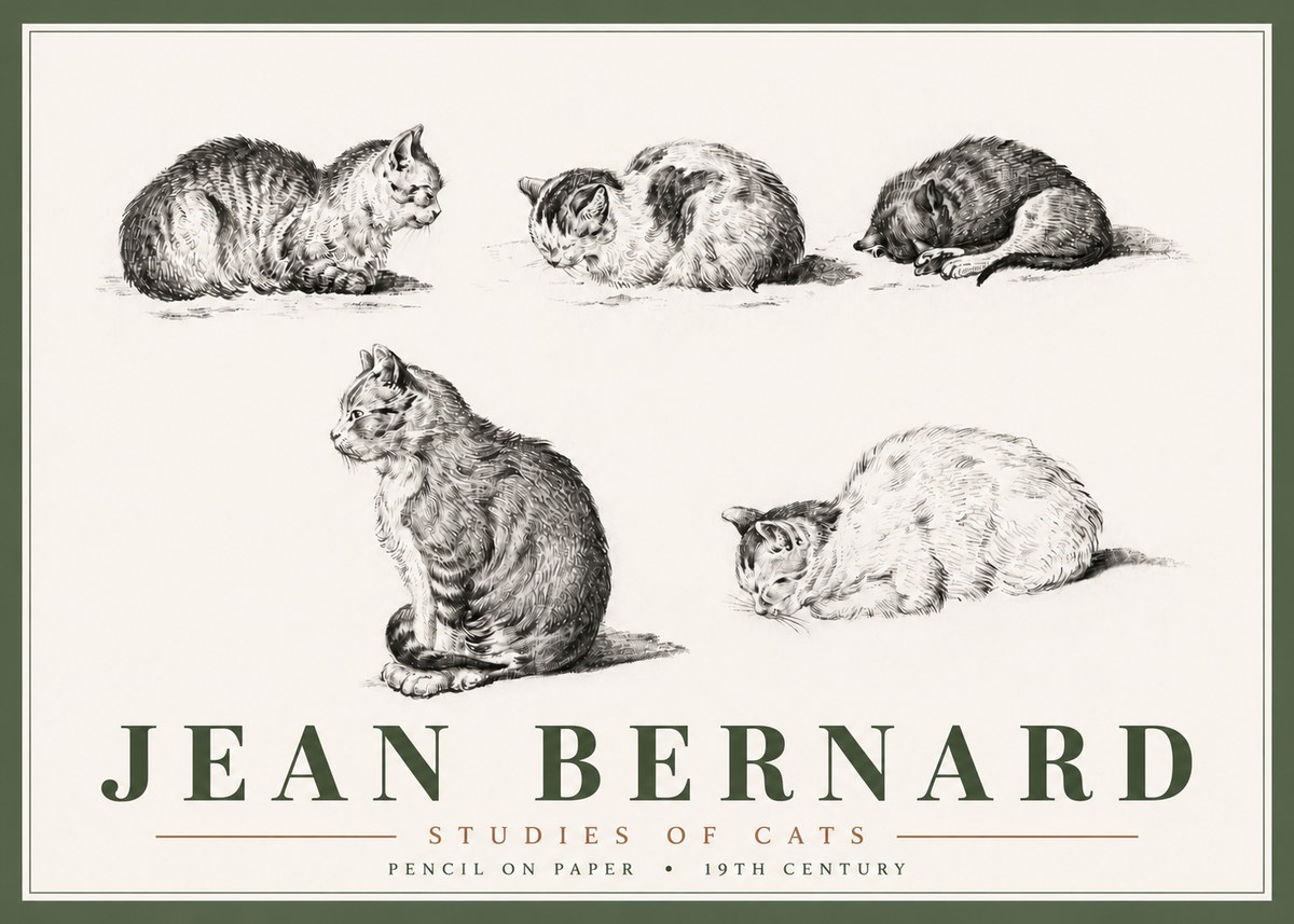 Jean Bernard Studies of Cats No6 - Affiche