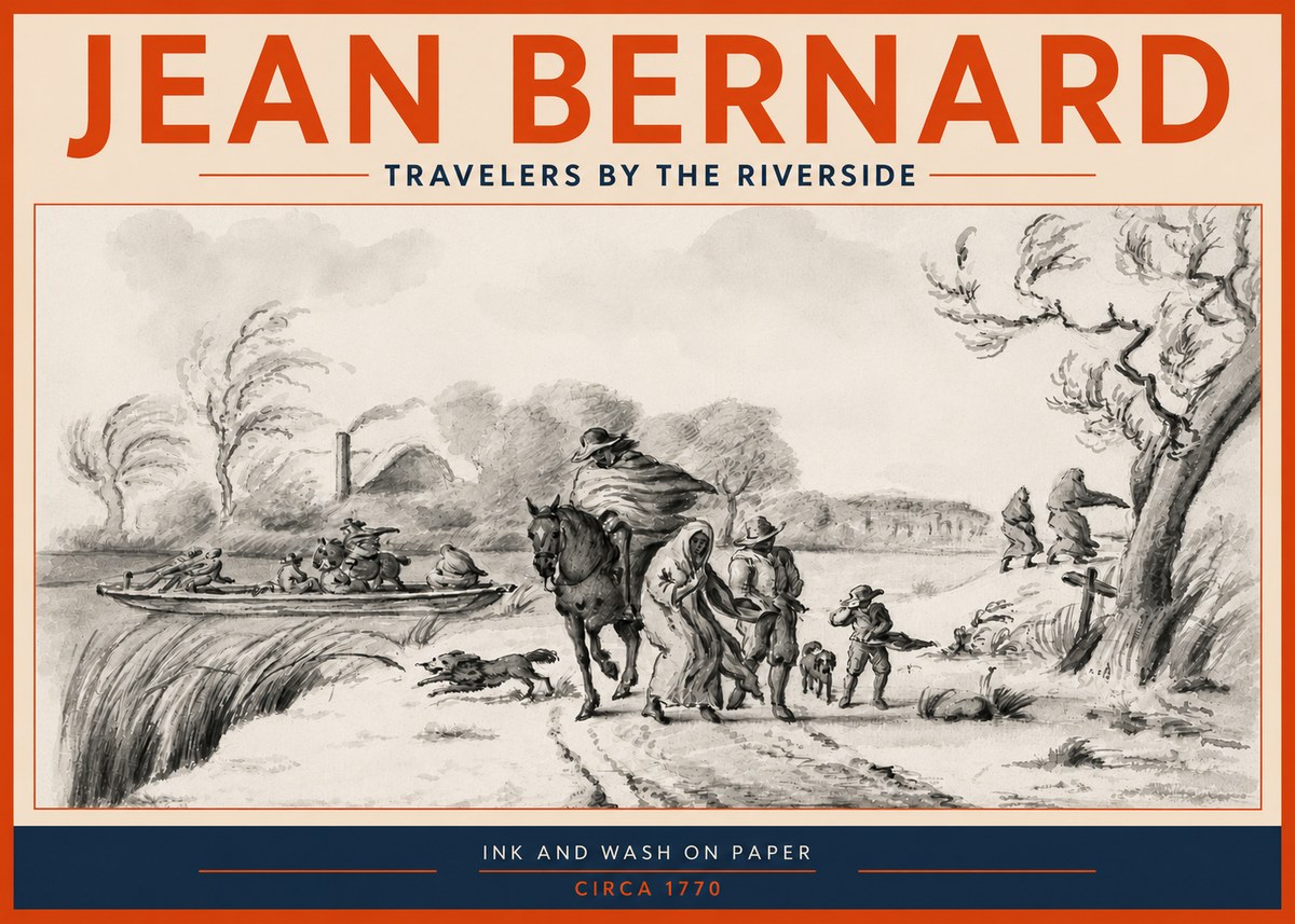 Jean Bernard Travelers by the Riverside No3 - Affiche