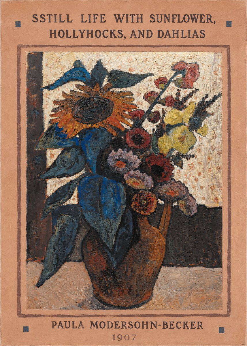 Paula Modersohn-Becker Still Life with Sunflower, Hollyhocks, and Dahlias No3 - Affiche