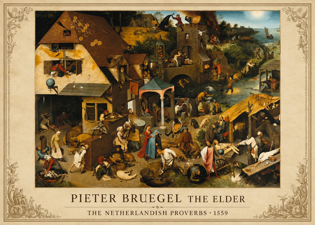 Pieter Bruegel The Netherlandish Proverbs I No1 - Affiche