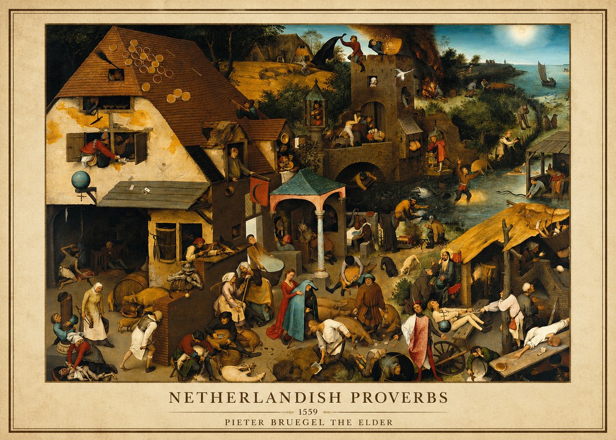 Pieter Bruegel The Netherlandish Proverbs I No3 - Affiche
