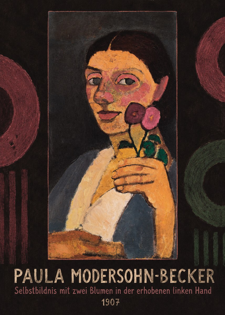 Paula Modersohn-Becker Selbstbildnis Mit Zwei Blumen in Der Erhobenen Linken Hand No5 - Affiche