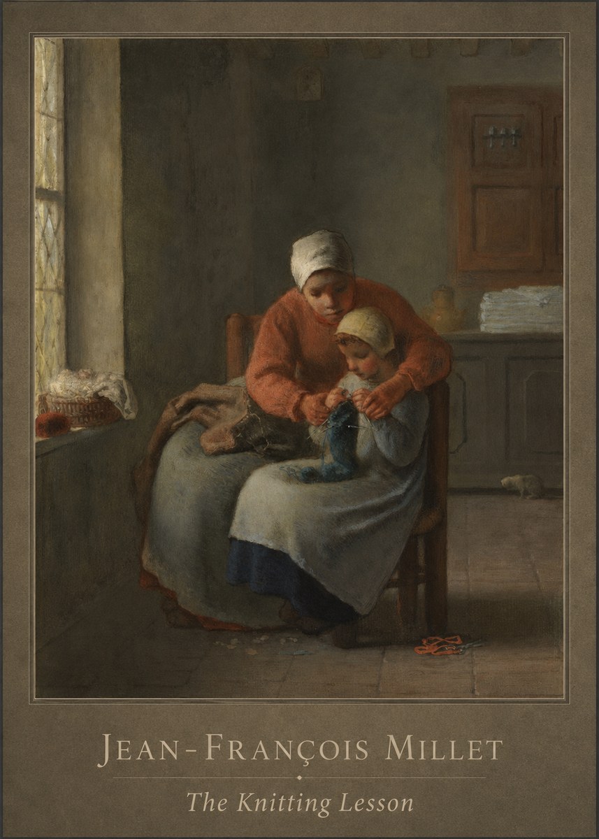 Jean-François Millet The Knitting Lesson II No1 - Affiche
